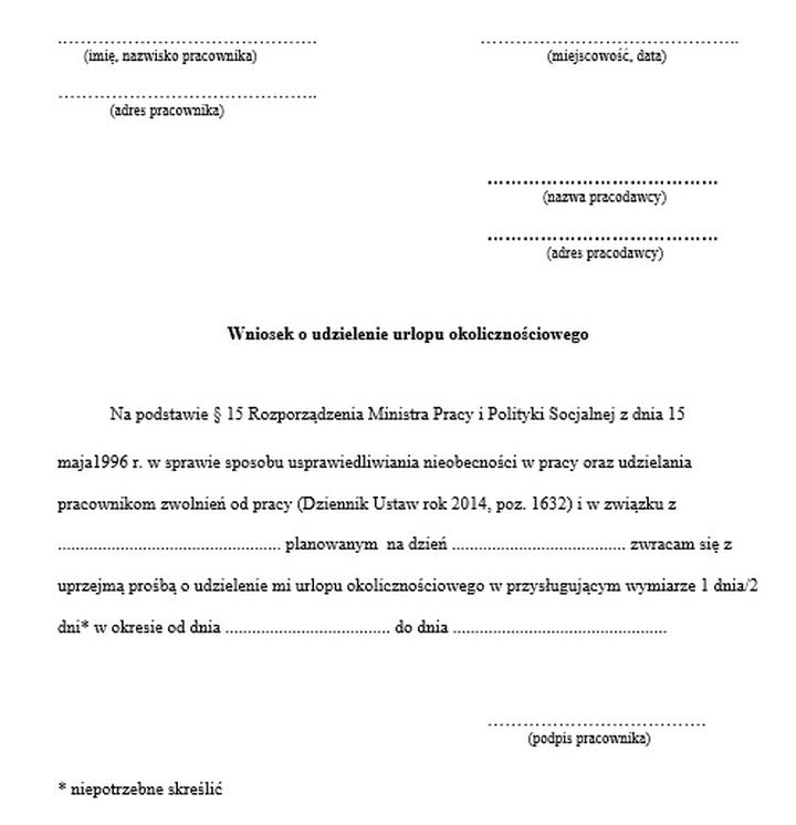 Dokumenty do urlopu okolicznościowego