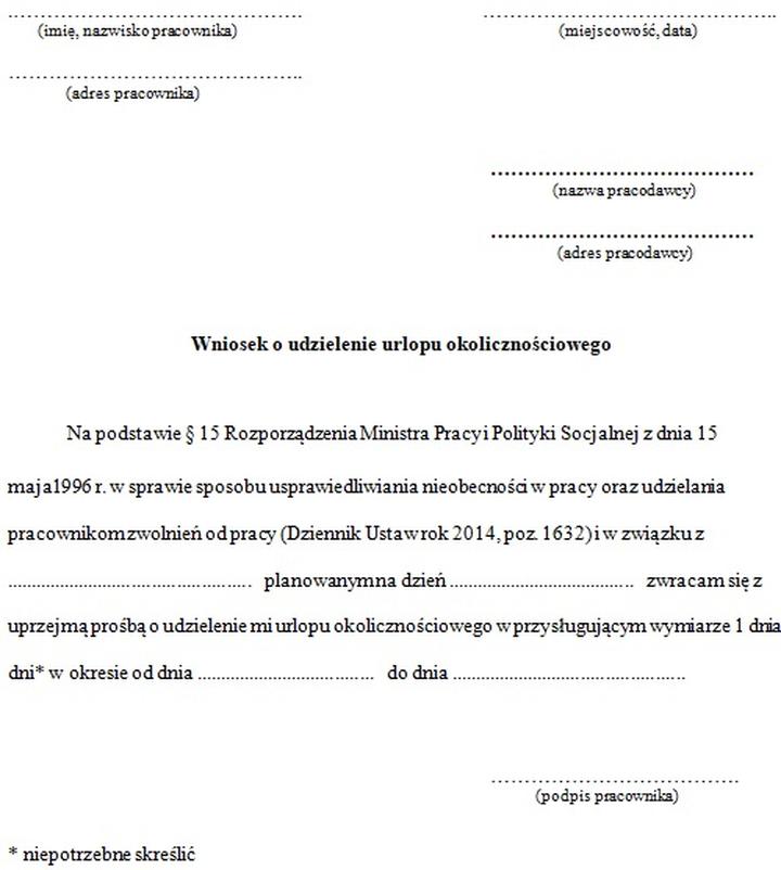 Urlop okolicznościowy na ślub dziecka